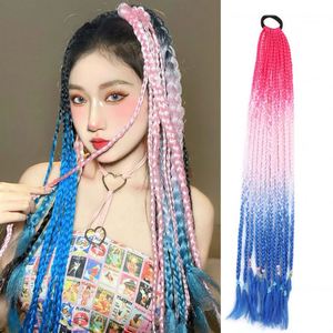 Anneau de cheveux tressé dégradé multicolore pour queue de cheval, accessoire capillaire tressé à trois brins style hip-hop original - Product Image 1