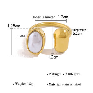 Anillos de Perlas de Moda en Acero Inoxidable 316L con Baño de Oro Fino de 14k y 18k que No se Deslustran para Mujer - Product Image 6