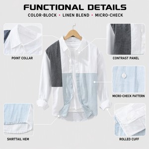 Chemise en <span class=keywords><strong>lin</strong></span> pour homme à manches longues, patchwork color block, 100% <span class=keywords><strong>lin</strong></span>, coupe ample, été, vintage, minimaliste - Product Image 3