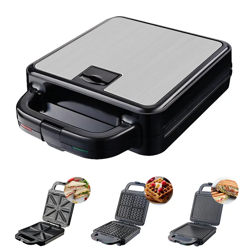 9 tabaklar ayrılabilir panini ızgara nutty makinesi 4 dilim büyük paslanmaz çelik 3 in 1 waffle sandviç makinesi