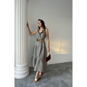 Robe chemise élégante pour femme en mousseline sans manches avec col et boutons sur le devant - Disponible en gris du XS au XL pour le bureau ou les soirées - Product Image 4