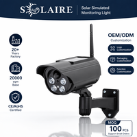 Caméra de simulation solaire OEM avec détecteur de mouvement PIR, lampe murale extérieure, lampe de sécurité de jardin, fausse caméra CCTV, patio, étanche, logo personnalisé