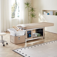 Table de lavage et de massage multifonction beige pour salon de beauté, avec cuvette en céramique extensible, pour hydrothérapie capillaire et lit de shampoing