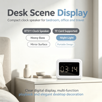 Réveil numérique de bureau avec miroir, chargement USB, radio FM, prise en charge de carte TF, veilleuse, appareil audio BT511, enceinte Bluetooth