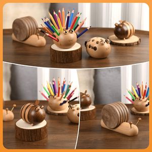 Cross-border wooden creative perforated pen holder, cute <b>hedgehog</b>-shaped colored pencil storage box for children's desktop - Product Image 5