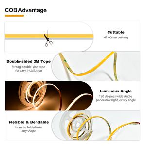 Tira de Luz LED Flexible COB de un Solo Color, Ultra Delgada, 3mm 5mm, 384leds/m, DC12V/24V, CRI90, Sin Puntos, No Impermeable IP20 - Product Image 4