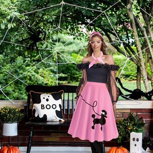 Falda estilo poodle para mujer, estilo vintage de los años 50, color rosa, corte en A, estampada, disfraz retro con accesorios - Product Image 6
