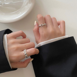 S925 Sterling <b>Silver</b> Floral Hollow Chain Open <b>Ring</b> Unisex Index Finger <b>Ring</b> Everyday Wear - Product Image 4