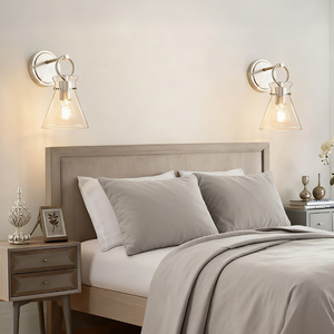 Modern Chrome <b>Wall</b> Lamps <b>With</b> Clear Glass Shades E26 Bulb Base For Bedroom Living Room Mirror <b>Lighting</b> - Product Image 3