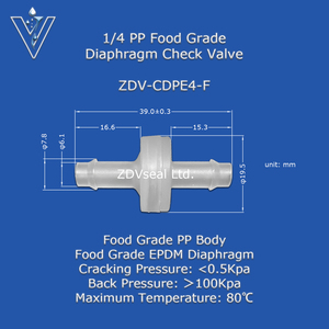 ZDVseal Clapet anti-retour à diaphragme <span class=keywords><strong>de</strong></span> 1/4 pouce <span class=keywords><strong>de</strong></span> qualité alimentaire, valve <span class=keywords><strong>de</strong></span> <span class=keywords><strong>sécurité</strong></span> unidirectionnelle pour respirateur, machine à oxygène, café, boissons - Product Image 2