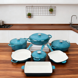 Four hollandais <span class=keywords><strong>en</strong></span> <span class=keywords><strong>fonte</strong></span> émaillée artisanale <span class=keywords><strong>française</strong></span> Ensemble de 7 pièces-Casserole allant au four avec résistance aux hautes températures - Product Image 1