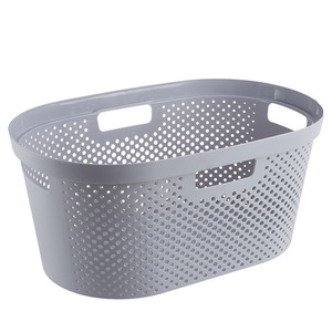 Plastic Laundry Basket Rectangle White And Light Gray Lightweight Standing Type Clothing Organizer For Home Storage - Product Image 5