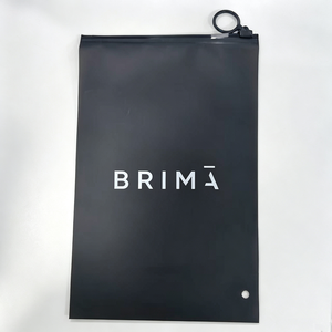 Semi‑Transparent Matte Black Ring Pull Zipper Pouch Custom White Logo Printing Garment Packaging Bag - Product Image 6