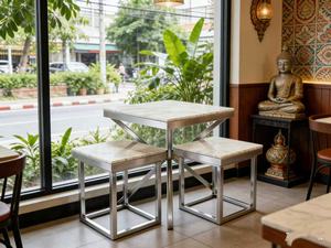 Set da Pranzo <span class=keywords><strong>in</strong></span> Offerta: Tavolo Quadrato <span class=keywords><strong>in</strong></span> Legno con Struttura <span class=keywords><strong>in</strong></span> Metallo e 3 Sedie - Product Image 2