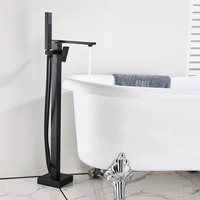 2024 Hit vente monté au sol 304 robinet de baignoire en acier inoxydable or brossé salle de bain baignoire sur pied mélangeur de douche