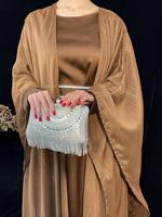 Abaya élégante en mousseline scintillante avec fil d'or de Dubaï R-255 pour femmes