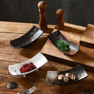 Plato de Sushi japonés, cuenco de piedra de cuatro patas, plato Rectangular creativo de cerámica, plato para aperitivos, juego de vajilla Retro con personalidad - Product Image 4