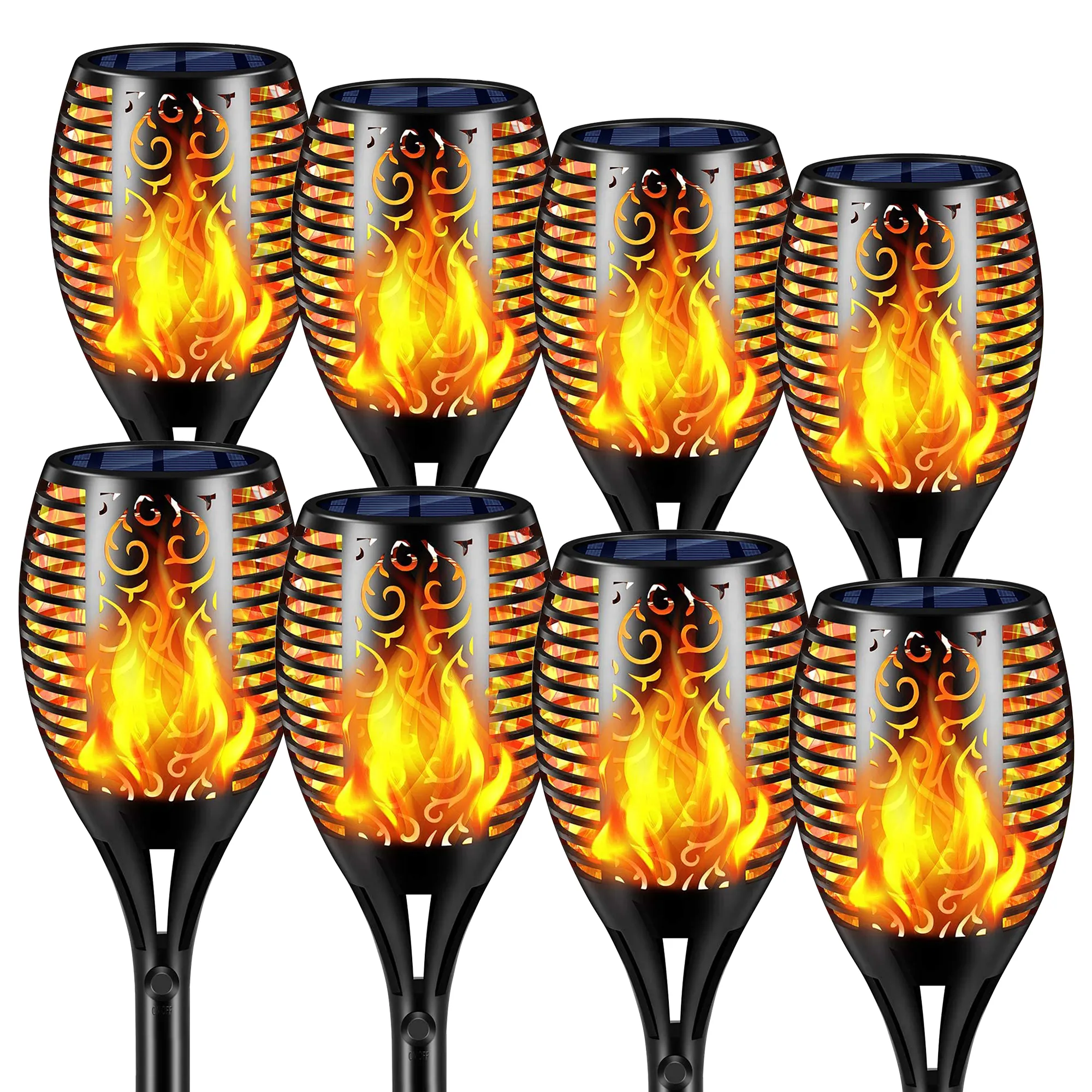KAGAWA 12/33/72/96 LED Tiki Torches Landscape Decoration Pathway Lights Outdoor Solar Torch Light with Flickering Flame