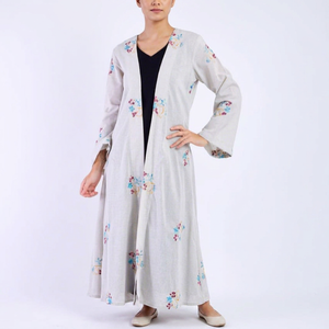 Nouvelle Robe Abaya Modeste Faite à la Main avec Perles, Style 2026, Vêtement Islamique Ouvert sur le Devant pour Femmes Musulmanes, Longueur Ras du Sol, en Polyester à Motifs Floraux, Col en V - Product Image 1