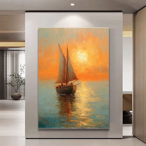 Bjg mare barca a <span class=keywords><strong>vela</strong></span> alba arenaria decorazioni per <span class=keywords><strong>la</strong></span> casa sofà sfondo da parete in cristallo arte decorazione murale - Product Image 2