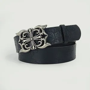 Ceinture rétro pour hommes et femmes, style bohème, punk rock, Y2K, à fleurs en relief, avec boucle en cuivre, pour un usage décontracté - Product Image 2