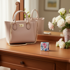 Specchietto tascabile quadrato da 6,3 cm in stile pittura a olio, specchietto compatto per il trucco con disegno floreale per donne e ragazze - Product Image 3