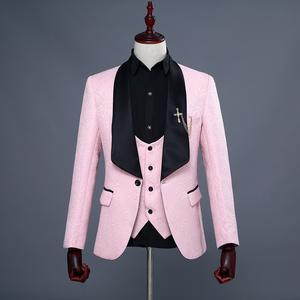 Klassische maßge schneiderte <span class=keywords><strong>Prom</strong></span> Anzug Hochzeit Männer Smoking Blumen Königsblau Jacquard Schwarz Smoking mit Schal Revers <span class=keywords><strong>3</strong></span> Stück Herren Anzüge - Product Image 6