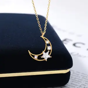 Nieuwe Sieraden Trend 18K Vergulde Maan Ster Hanger Directe Verkoop Rvs Diamond Ketting