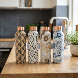 Bouteille d'eau moderne en métal avec couvercle à vis, sans BPA, 100 % cuivre véritable avec couvercle en verre, durable, idéale pour les boissons au bureau - Product Image 3