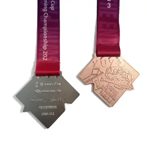 Medali renang penghargaan 3D 2D kustom dengan pita grosir medali Puzzle balap olahraga logam