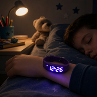 Montre sport numérique LED rectangulaire pour enfants avec alarme, bracelet en silicone violet mignon pour filles et garçons, cadeau pour étudiants