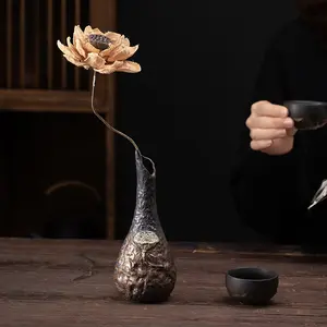 日本镀金铁釉花花瓶器皿石器复古迷你小花桌面陶器装饰茶器