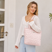 Tas Tote Katun Berlapis Wanita Ringan Empuk Resleting Kapasitas Besar Tas Tangan Fashion Logo Kustom OEM ODM Tas Belanja Kasual