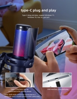 Microphone de jeu USB filaire léger à condensateur cardioïde en plastique GM7 avec support antichoc RGB pour ordinateur de bureau et streaming sur smartphone