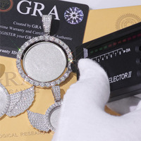NUOYA 925 Sterling Silver Moissanite Photo Pendentif Double Face Cercle Rotatif Glacé Personnalisé Mémoire Bijoux Cadeau pour Femmes