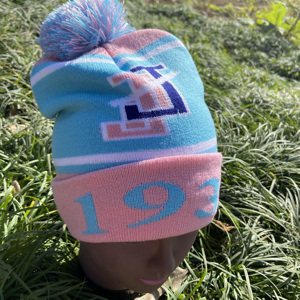 Set <span class=keywords><strong>Sciarpa</strong></span>, Cappello <span class=keywords><strong>e</strong></span> <span class=keywords><strong>Guanti</strong></span> JJOA per Donne, Rosa Chiaro <span class=keywords><strong>e</strong></span> Blu, con Lettere Greche, Confraternita 'Dal 1938', Jack and Jill of America - Product Image 5