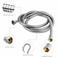 Tuyau de douche en acier inoxydable à double verrouillage 1,5 m/2 m, flexible, chromé, avec écrou en laiton massif, anti-torsion, anti-explosion