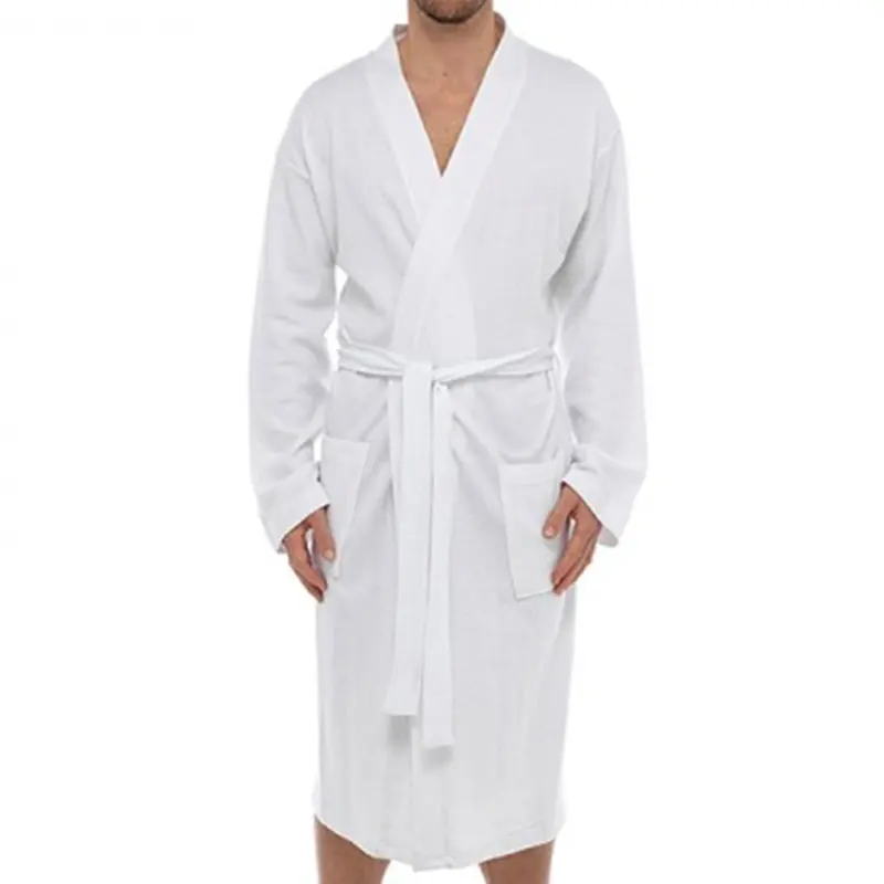 Factory Custom Color Waffle Cotton Bathrobe For Women For Men Long Bath Spa Robe