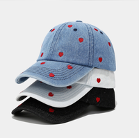 Gorra de Béisbol de Mezclilla con Bordado de Corazón Vintage para Mujer, con Letras y Visera Curva, Cierre a Presión, para la Moda de Primavera