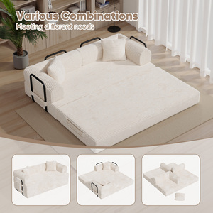Sofá cama reclinable de terciopelo, sofá cama extensible con almohadas, sofá convertible para sala de estar, juego de sofá cama con estructura cuadrada - Product Image 4