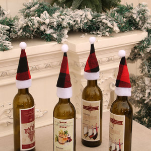 Sombreros navideños, tapas a cuadros para cubiertos, decoraciones para tapas de botellas, decoraciones navideñas para la mesa del hogar, juegos de cubiertos - Product Image 2