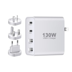 Gan công nghệ 130W <span class=keywords><strong>CE</strong></span> <span class=keywords><strong>ROHS</strong></span> USB C sạc 40W 4 cổng gan nhanh tường sạc cho máy tính xách tay Pro điện thoại máy tính xách tay QC3.0 gan loại - Product Image 1