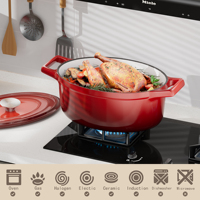 Cocotte en fonte chinoise ovale de 4,5 litres, revêtement émaillé triple couche, finition antiadhésive, compatible micro-ondes, logo OEM, B2B, pot rouge