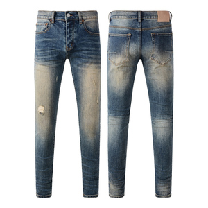 Quần Jean Nam Cao Cấp Thiết Kế Rách Phong Cách Vintage Slim Màu Xanh Quần Nam Denim Xước - Product Image 3