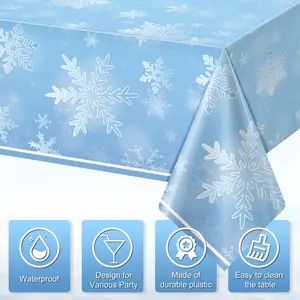 라이트 블루 눈송이 겨울 원더 랜드 일회용 테이블 커버 크리스마스 겨울 휴일 새해 파티 장식
