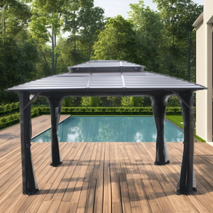 Customizable High <strong>Quality</strong> 3X3.65X2.73M Double-Topped Pergola Wrought Iron Outdoor Garden Pavilion Screen LED Garden <strong>Steel</strong>