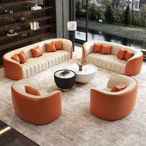 Sofá Modular de Cuero Personalizable con Asientos Profundos, Juego de Sofás para Sala de Estar en Varios Colores 1+<span class=keywords><strong>2</strong></span>+<span class=keywords><strong>3</strong></span>+4 para Apartamento, Hotel, Villa - Product Image 1