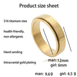 Stainless Steel Buddhist Scripture <b>Ring</b> Gold Unisex Retro Punk Style Jewelry Gift 27051 - Product Image 3
