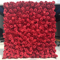 Mur de fleurs artificielles rouges 8x8FT, panneau mural de fleurs, fausses roses, parfait pour la décoration de mariage, de fête, ou de stand d'anniversaire