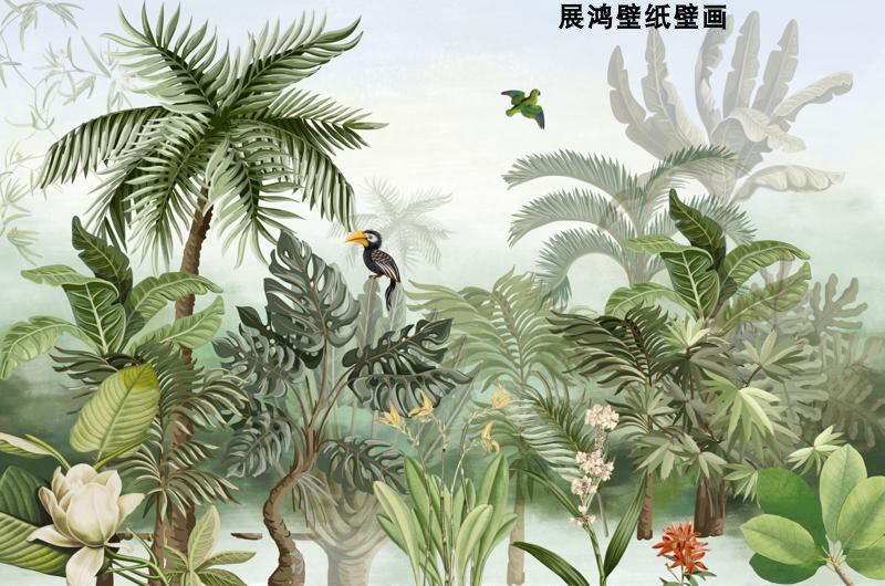 Pared decorativa de la selva tropical